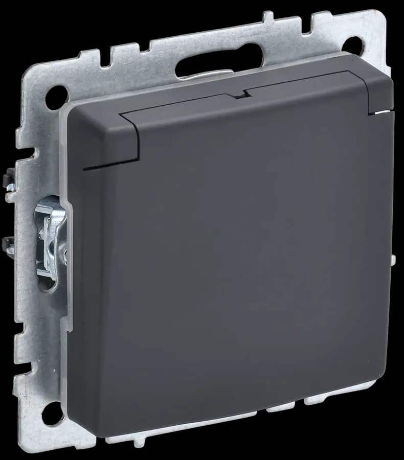 Розетка с заземлением, защитными шторками и крышкой IEK BRITE BR-R16-16-44-K53 (графит)