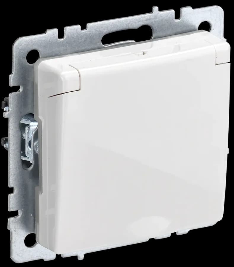 Розетка с заземлением, защитными шторками и крышкой IEK BRITE BR-R16-16-K01 (белый)