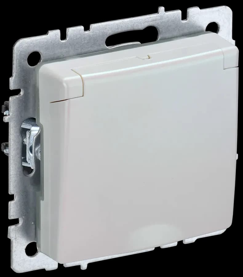 Розетка с заземлением, защитными шторками и крышкой IEK BRITE BR-R16-16-K36 (жемчужный)
