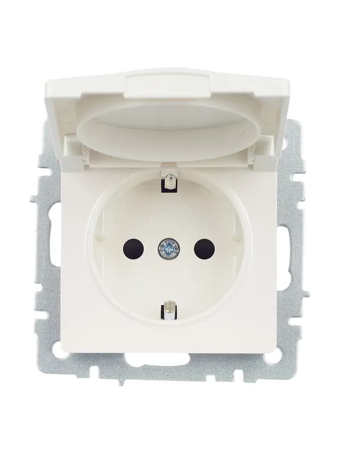 Розетка с заземлением, защитными шторками и крышкой IEK BRITE BR-R16-16-K36 (жемчужный), фото 4