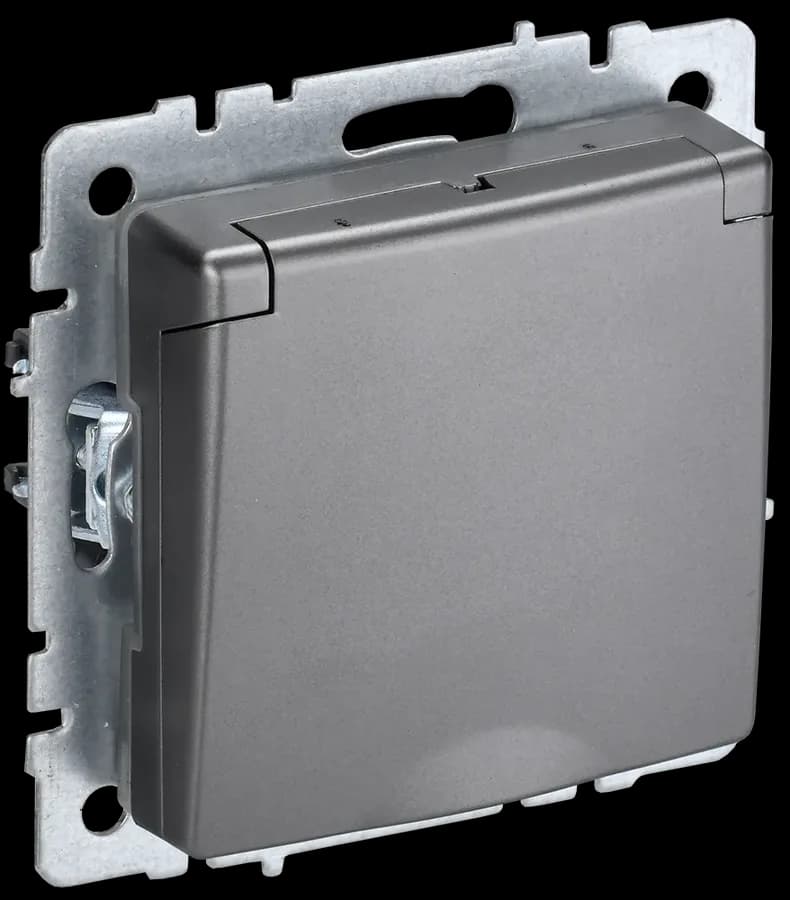 Розетка с заземлением, защитными шторками и крышкой IEK BRITE BR-R16-16-K46 (сталь)