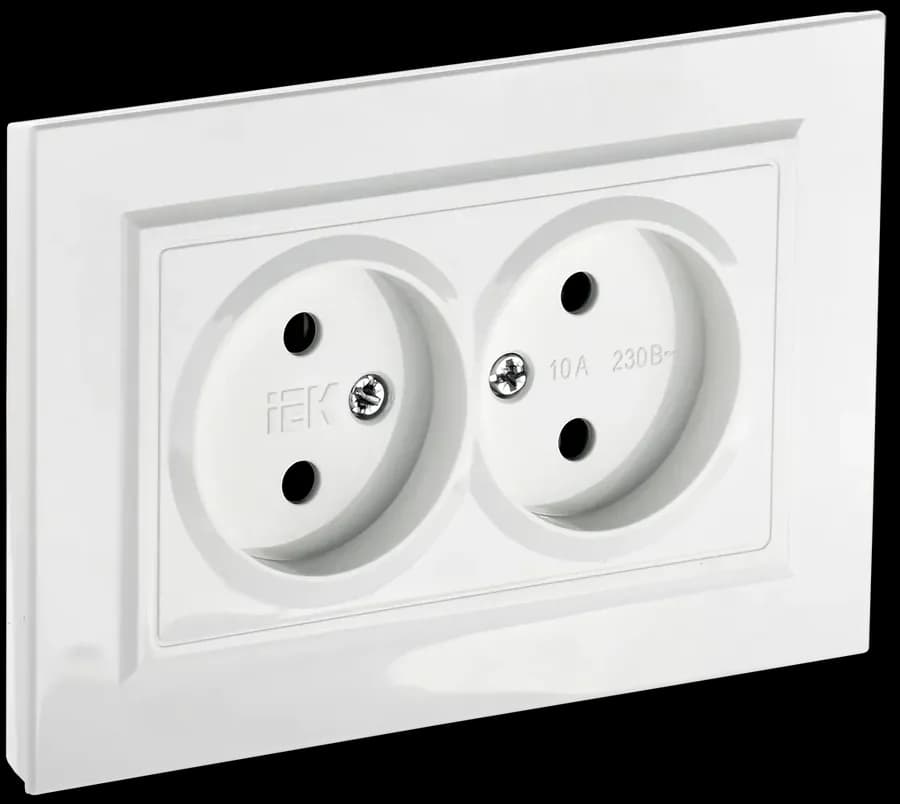 Розетка двойная без заземления с рамкой IEK BRITE BR-R20-10-K01-F (белый)