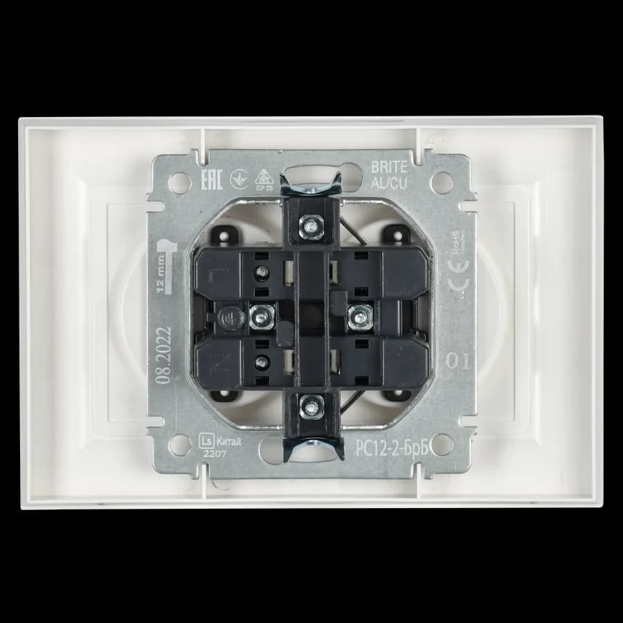 Розетка двойная без заземления с рамкой IEK BRITE BR-R20-10-K01-F (белый), фото 4