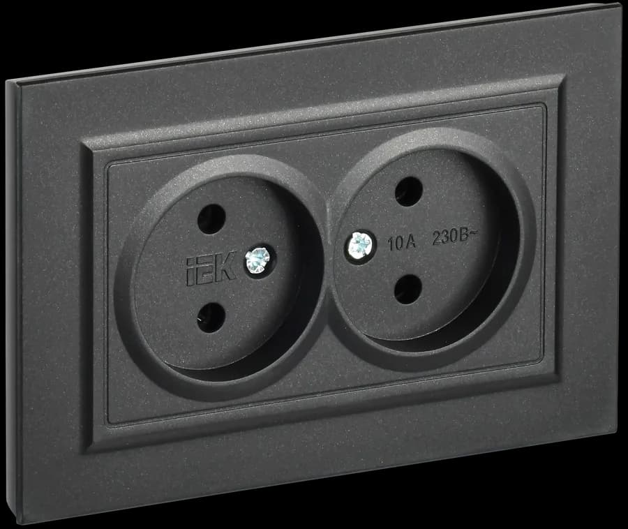 Розетка двойная без заземления с рамкой IEK BRITE BR-R20-10-K02-F (черный)