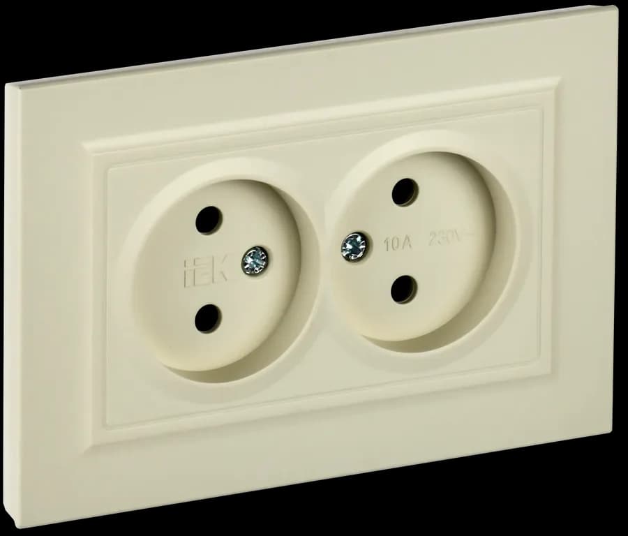 Розетка двойная без заземления с рамкой IEK BRITE BR-R20-10-K10-F (бежевый)