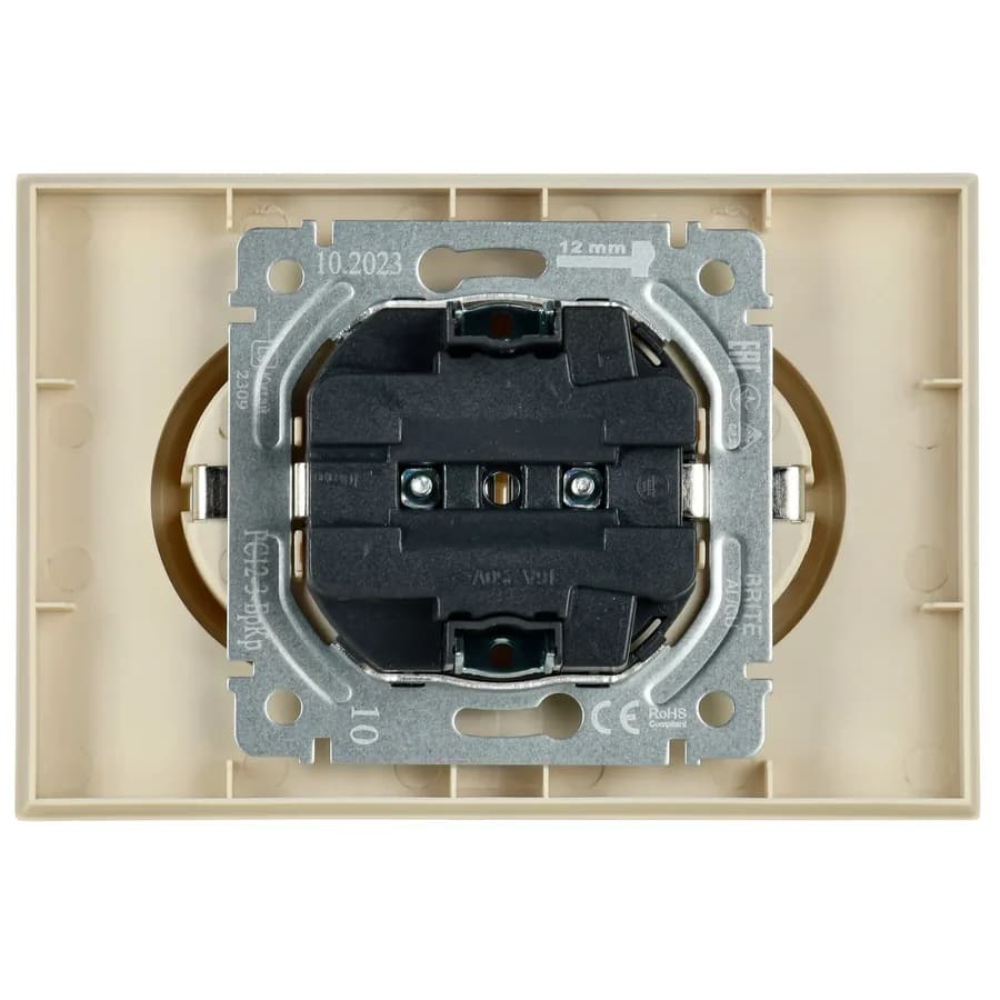 Розетка двойная с заземлением и рамкой IEK BRITE BR-R21-16-K10-F (бежевый), фото 4
