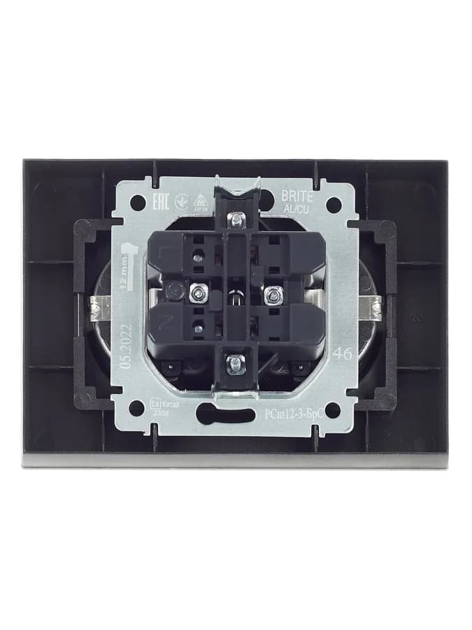Розетка двойная с заземлением, защитными шторками и рамкой IEK BRITE BR-R24-16-K46-F (сталь), фото 4
