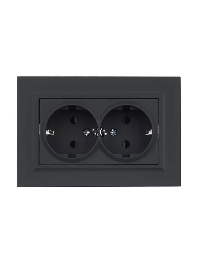 Розетка двойная с заземлением, защитными шторками и рамкой IEK BRITE BR-R24-16-K53-F (графит), фото 4