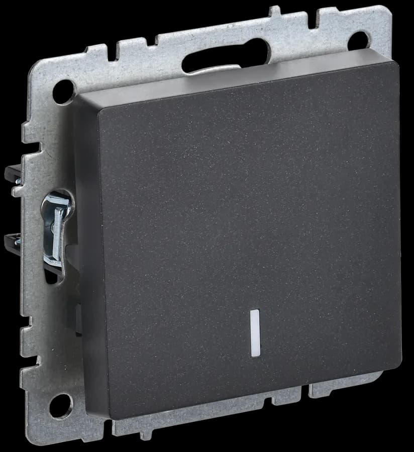 Выключатель 1-клавишный проходной с подсветкой IEK BRITE BR-V12-1-10-K02 (черный)