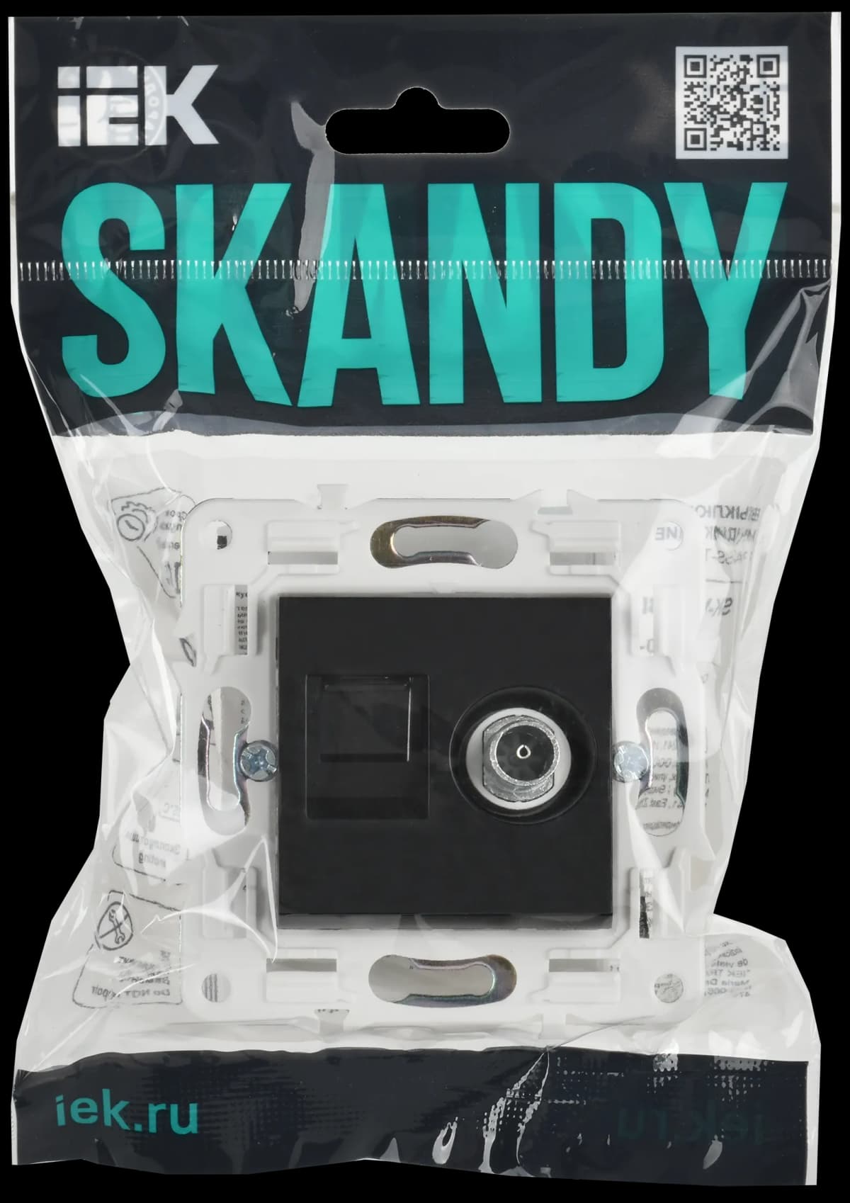 Розетка двойная TV + компьютерная IEK SKANDY SK-AK20-1-K02 (черный), фото 2