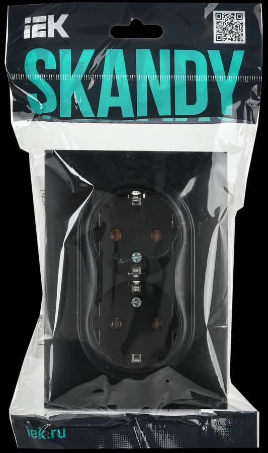 Розетка двойная с заземлением и рамкой IEK SKANDY SK-R21-16-K02-F (черный), фото 2
