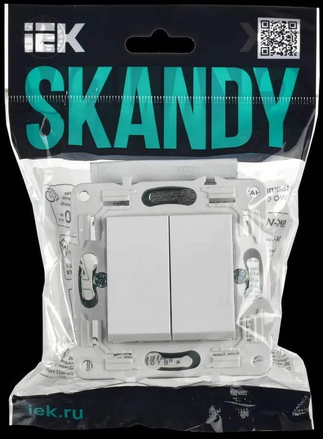 Выключатель 2-клавишный проходной IEK SKANDY SK-V22-0-10-K01 (белый арктический), фото 2