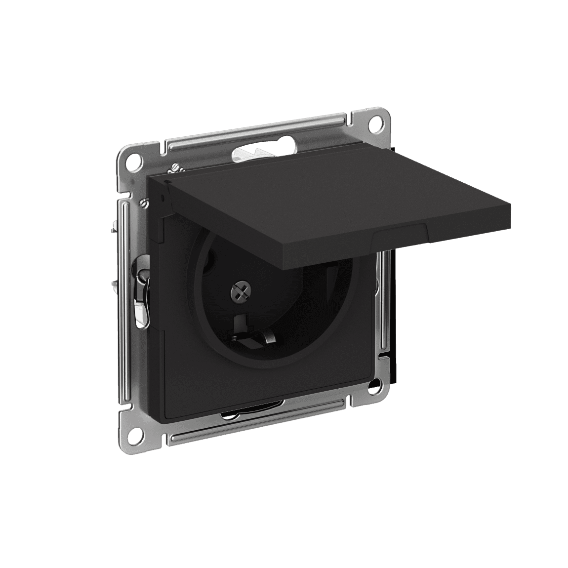 Розетка с заземлением и крышкой Systeme Electric ATLASDESIGN карбон ATN001046