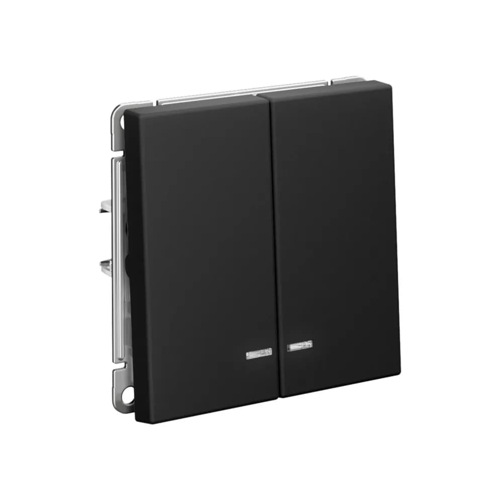 Дизайнерский выключатель двухклавишный с подсветкой Systeme Electric ArtGallery, цвет карбон