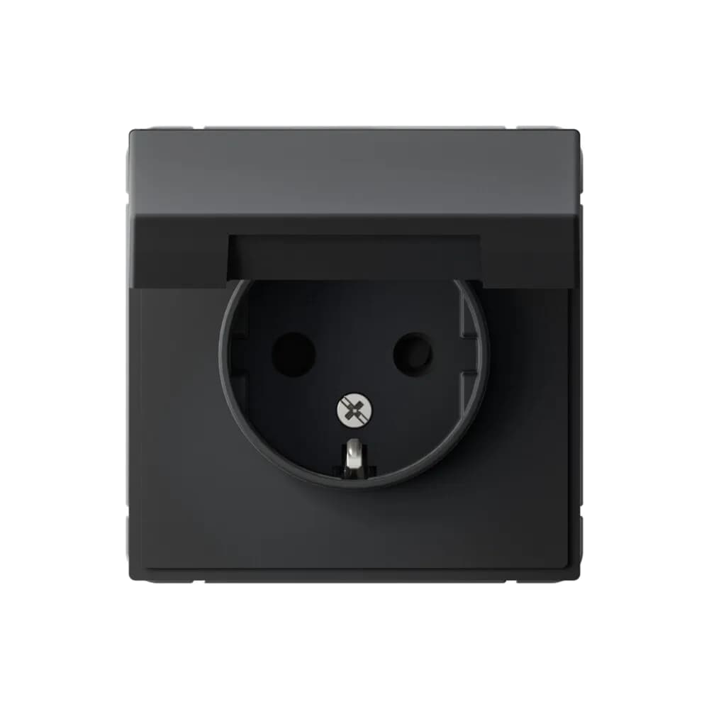 Влагозащищенная дизайнерская розетка с заземлением и шторками Systeme Electric ArtGallery, цвет карбон