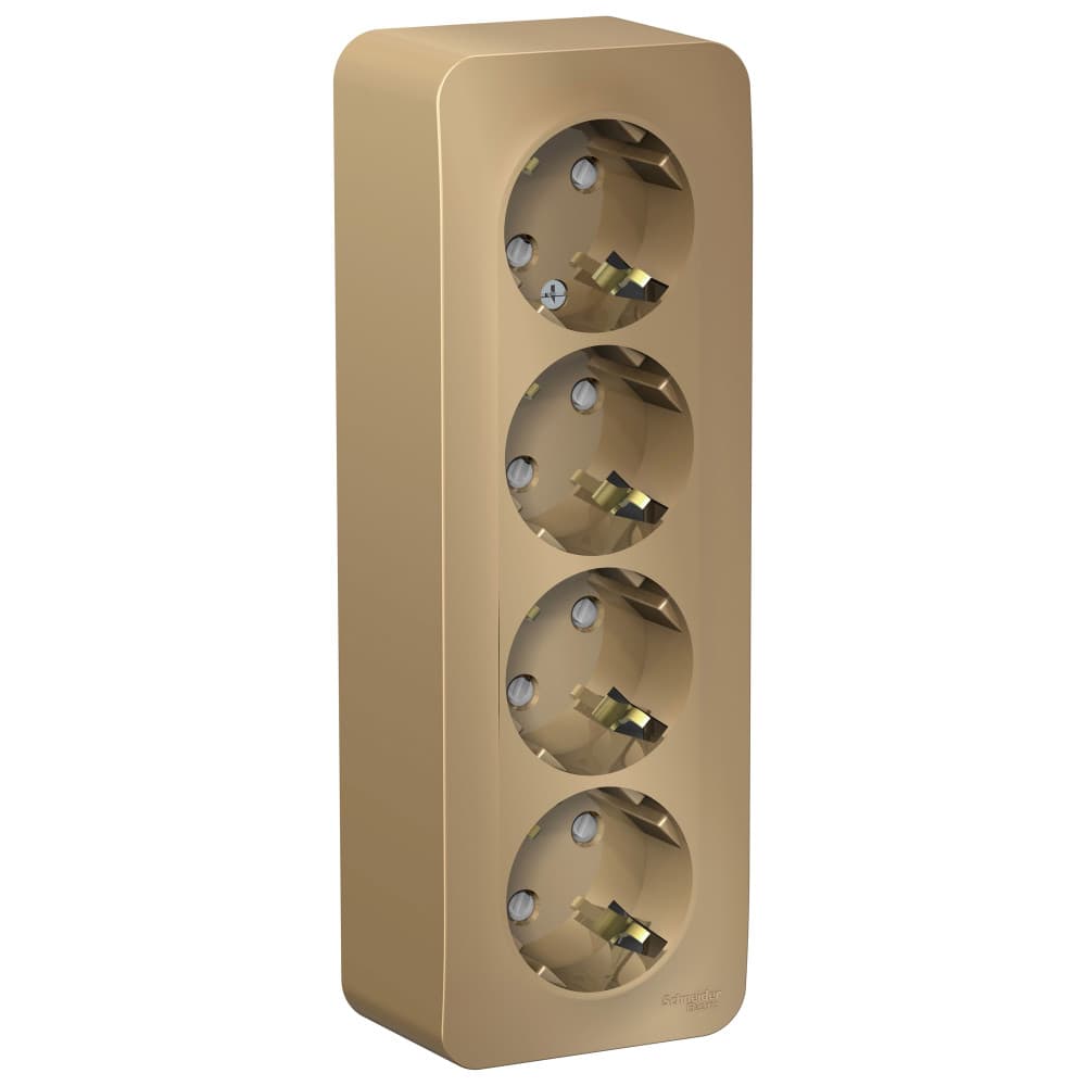 Розетка четверная с заземлением и защитными шторками Systeme Electric Blanca BLNRA011414, цвет титан, защита от детей, четыре разъема с заземлением.