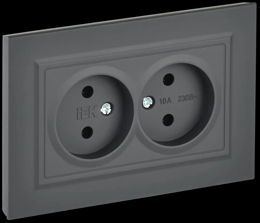 Розетка двойная без заземления с рамкой IEK BRITE BR-R20-10-K53-F (графит)